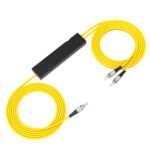 FBT Fiber Optic Splitter Small Box with connected fiber cables.