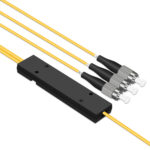 Close-up of connector on FBT Fiber Optic Splitter Small Box.