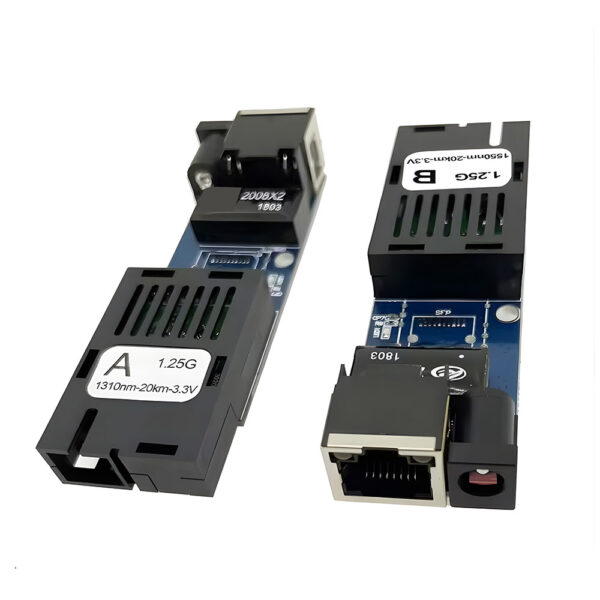 Mini FTTH 1 Pair Gigabit Ethernet Fiber Media Converter – Single Fiber SC Port, Singlemode, 20KM PCBA