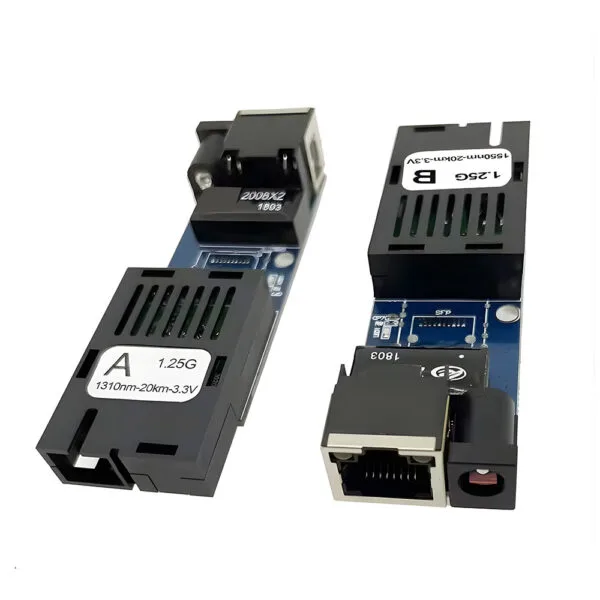 ตัวแปลงสื่อไฟเบอร์ Gigabit Ethernet แบบมินิ FTTH 1 คู่ – พอร์ต SC ไฟเบอร์เดี่ยว โหมดเดี่ยว 20 กม. PCBA