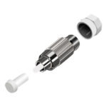 Disassembled Adjustable FC/UPC Fiber Optic Attenuator displaying internal components.