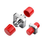 Disassembled FC-FC Fiber Optic Adapter Simplex Large D-Type Flange Connector showing internal parts.