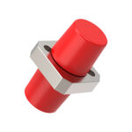 Angled view of FC-FC Fiber Optic Adapter Simplex Large D-Type Flange Connector.