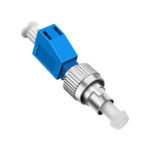 Disassembled view of FC Male to LC Female Fiber Optic Adapter showing internal parts.