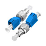 Comparison of two FC Male to LC Female Fiber Optic Adapters side by side.