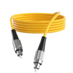 Close-up of FC UPC Simplex to FC UPC Simplex Fiber Patch Cable connector end (circular view)