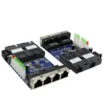 Chi tiết cận cảnh của Bộ chuyển đổi cáp quang sang RJ45 hiển thị các cổng và đầu nối.