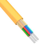 Single fiber strand of 0.9mm GJFJV Tight Buffer Fiber Optic Cable displayed for close-up view.