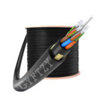 GYFTY/GYFTZY Stranded Loose Tube Fiber Optic Non-Metallic Sheathed Cable coiled into a round bundle on a wooden spool.
