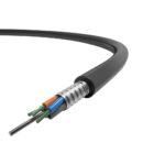 Single fiber strand of GYTA Aluminum Armored Fiber Optic Cable displayed for close-up view.
