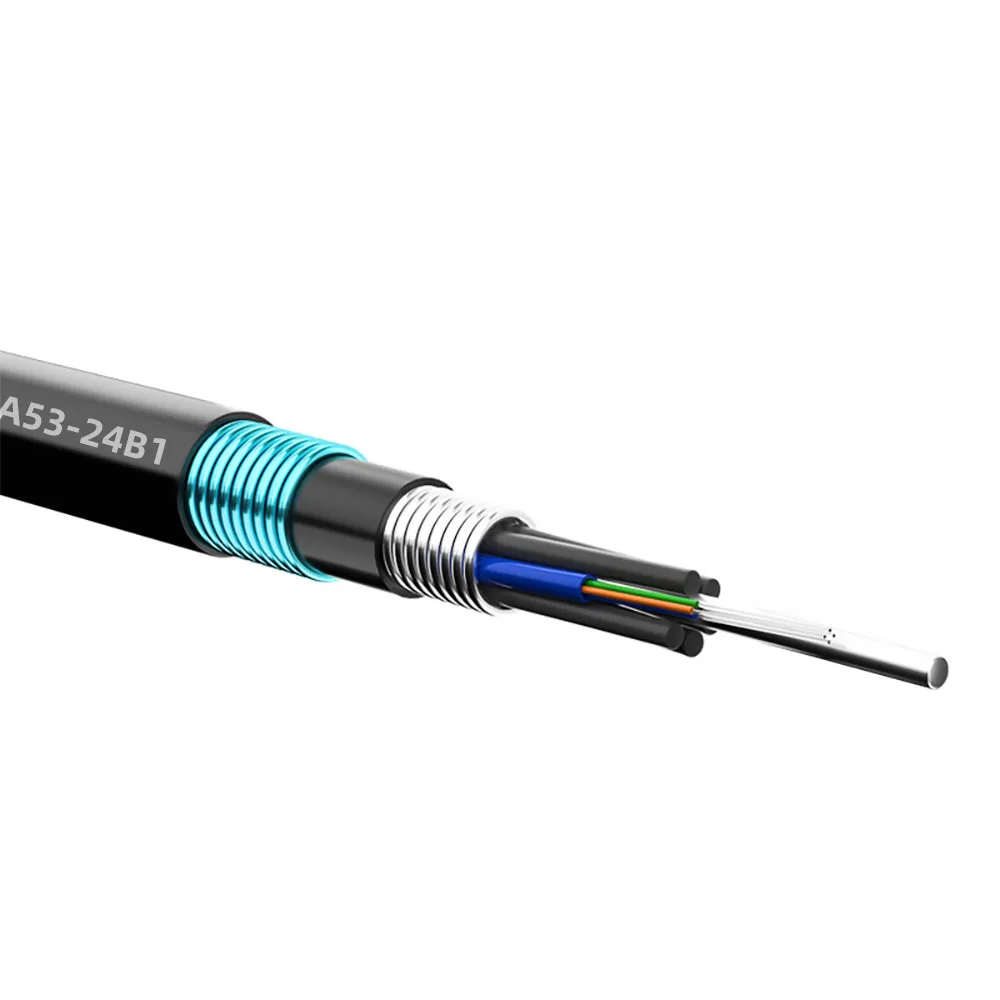 Cáp quang chôn trực tiếp GYTA53 có 4 lõi sợi quang được hiển thị.