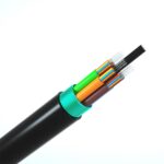 Single fiber strand of Outdoor GYTS 4 Core Aluminum Armored Aerial Duct Fiber Optic Cable displayed for close-up view.