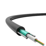 Single fiber strand of GYXTW Central Tube Outdoor Armored Fiber Optic Cable displayed for close-up view.