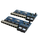 Two Gigabit Fiber Optic Switches placed at an angle.