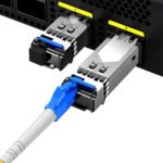 LC UPC Simplex to LC UPC Simplex Single Mode Fiber Patch Cord connected to transceiver