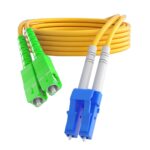 Close-up of LC and SC/APC connectors on patch cable