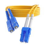 LC/UPC to SC/UPC Duplex Fiber Patch Cable coiled in a circle