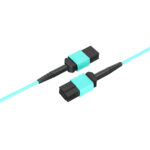 Close-up of female MPO connectors on patch cable