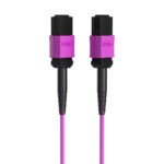 Close-up of MTP female connectors on 12 strand multi-fiber patch cable