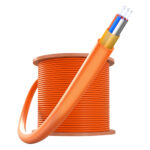 Customized OM1 Multimode Simplex Fiber Optic Breakout Cable coiled into a round bundle on a wooden spool.