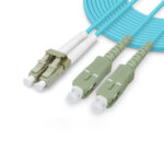 LC UPC to SC UPC Duplex Fiber Patch Cable coiled in a circle