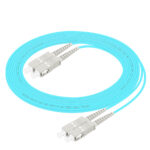 SC UPC to SC UPC OM3 Multimode Fiber Patch Cable coiled in a circle