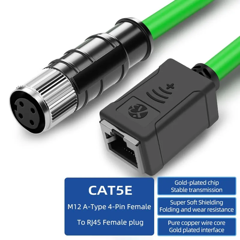 Conector hembra M12 de 4 pines con codificación A a conector hembra RJ45