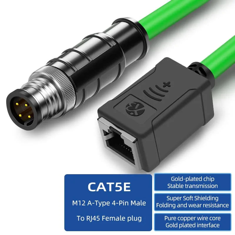 Conector macho M12 de 4 pines con codificación A a conector hembra RJ45