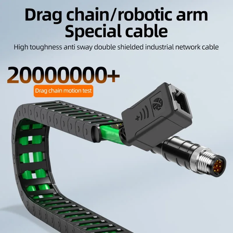 Cable Ethernet industrial blindado M12 macho con codificación A a RJ45 hembra