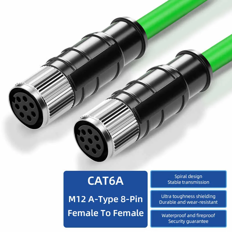 M12 CAT6A Aコード 8ピン メス-メス
