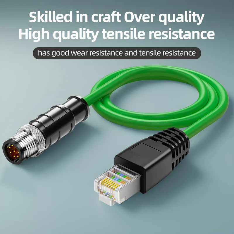 Cabo Ethernet com conector M12 para conector RJ45, alta qualidade e resistência à tração.