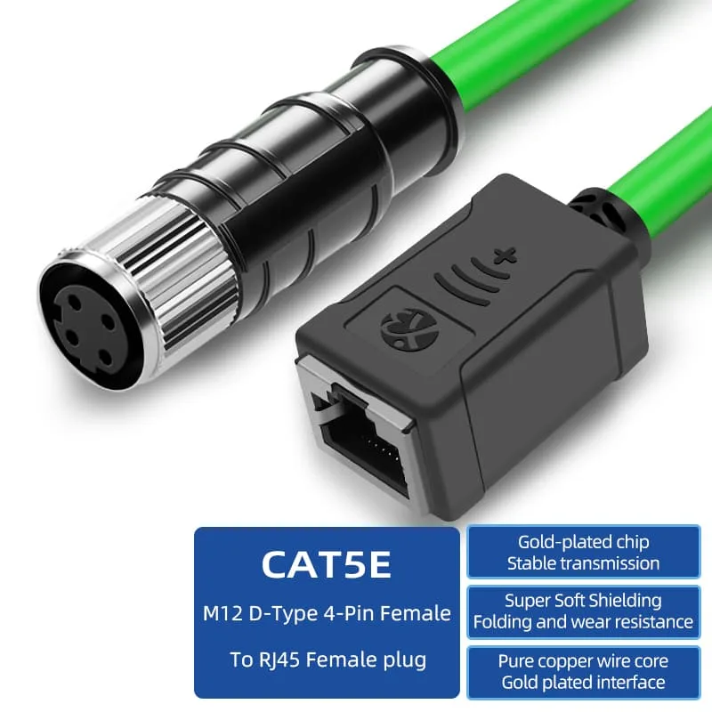 Conector hembra M12 de 4 pines con codificación D a conector hembra RJ45