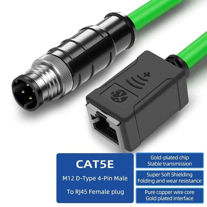 Conector macho M12 de 4 pines con codificación D a conector hembra RJ45