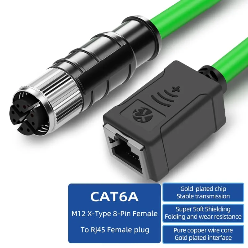 Conector hembra M12 de 8 pines con codificación X a conector hembra RJ45
