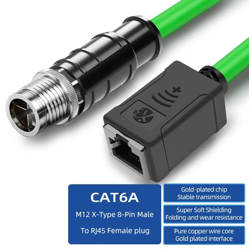 Conector macho M12 de 8 pines con codificación X a conector hembra RJ45