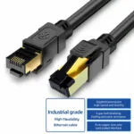 Złącze RJ45 CAT6A Ekranowany, pozłacany kabel krosowy przemysłowy - czarny