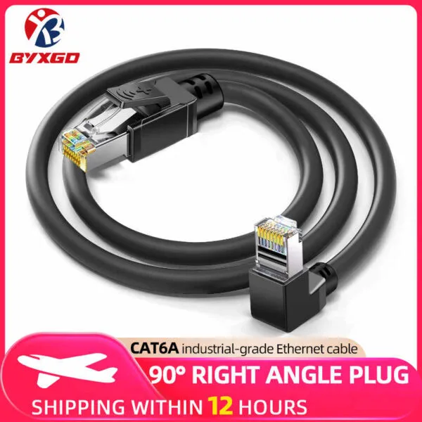 Złącze RJ45 CAT5E/CAT6A, cienki kabel krosowy 90 stopni