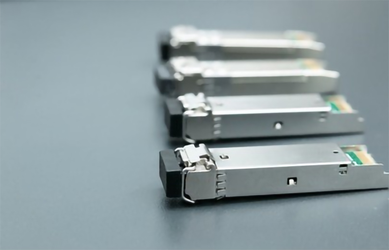 Multiple SFP+ modules arranged in a row