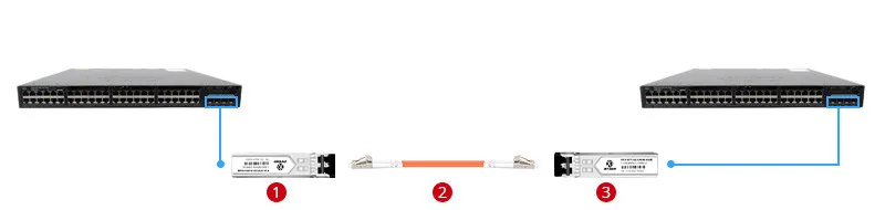 Kedua sakelar dihubungkan melalui modul SFP.