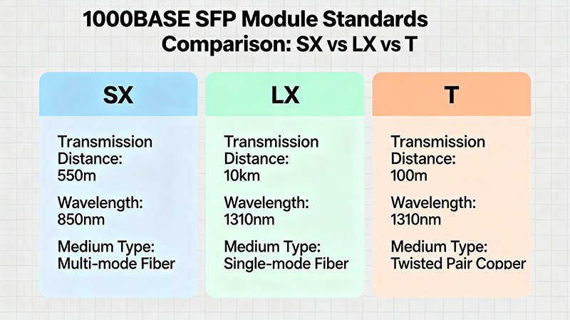 SFP 1000BASE SX vs LX vs T