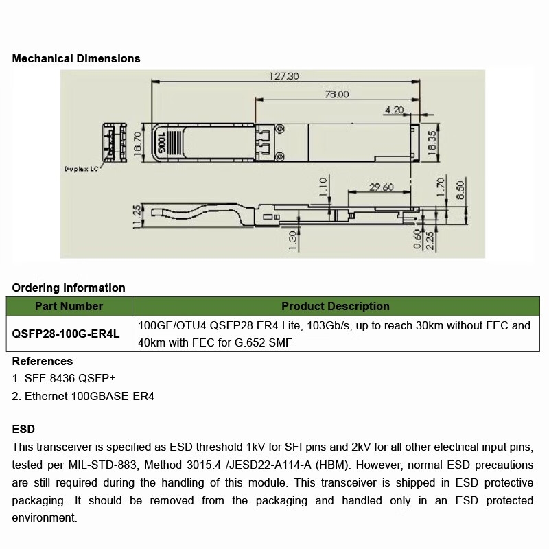 100G QSFP28 Modules Mechanical Dimensions