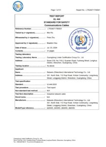 Industrial Ethernet cable UL 444 certificate