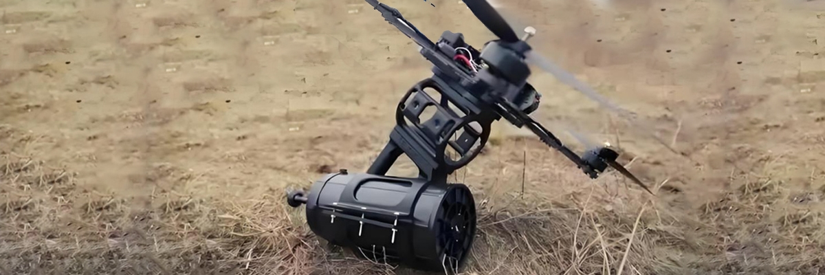 Fiber Optic Drone falls on the ground.