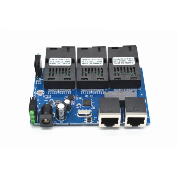 แผงวงจรแปลงสื่อไฟเบอร์ออปติกขนาดเล็ก RJ45 2 ช่อง เป็น SFP 3 ช่อง (PCBA)