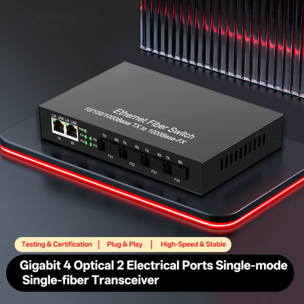 2xRJ45 to 4xSFP 10/100/1000Base-T Single Mode SC POE Media Converter