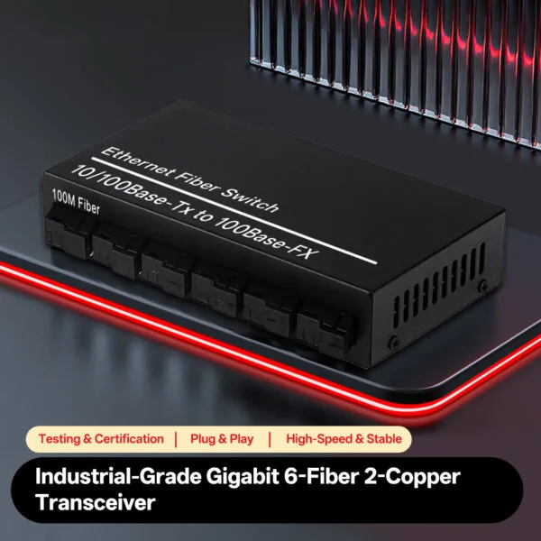 محول وسائط صناعي من 2x RJ45 إلى 6x SFP