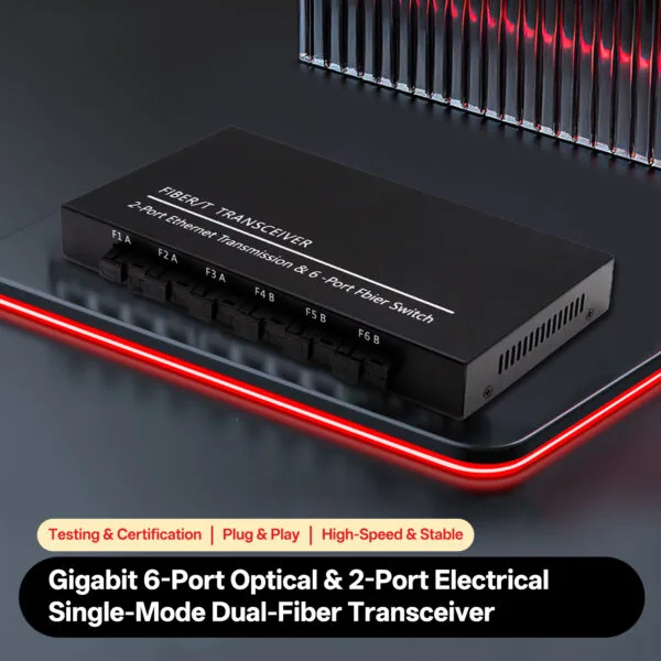 مبدل رسانه‌ای مینی POE دو پورت RJ45 به شش پورت SFP