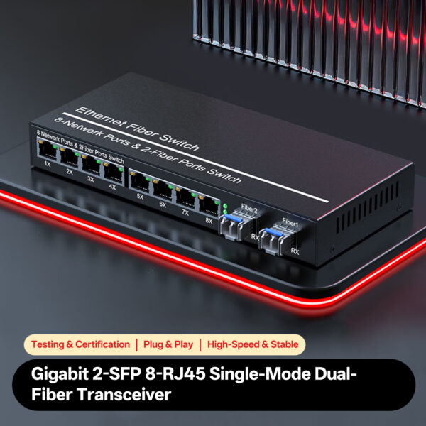 8xRJ45 to 2xSFP Power over Ethernet Fiber Media Converter