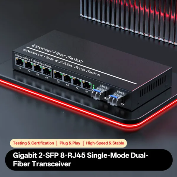 مبدل فیبر نوری 8 پورت RJ45 به 2 پورت SFP