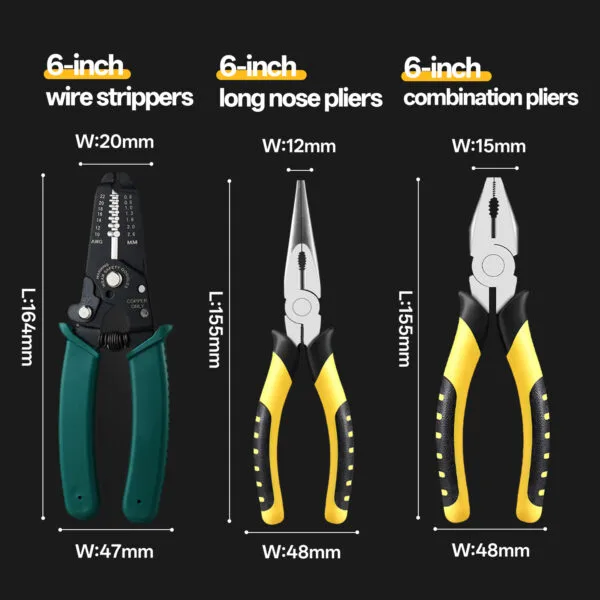 مجموعة كماشة شديدة التحمل مقاس 6 بوصات، بالإضافة إلى كماشات فردية.